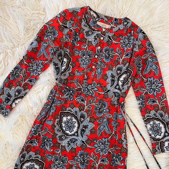 LOFT Dresses & Skirts - NWOT LOFT ❤️HOST PICK❤️ Henley Shirt Dress in Red & Blue Florals & paisley